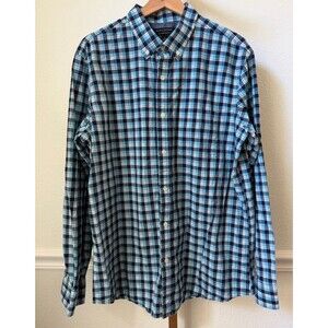 Banana Republic Shirt Mens LARGE Blue Plaid Button Down Soft Wash Standard Fit
